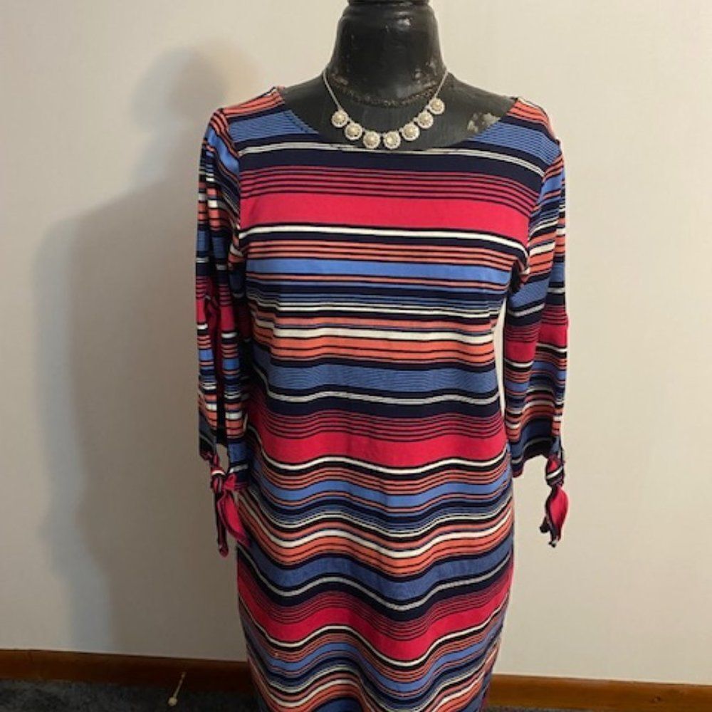 Cupio Open sleeves with tie, multi color stripe dress, size Large